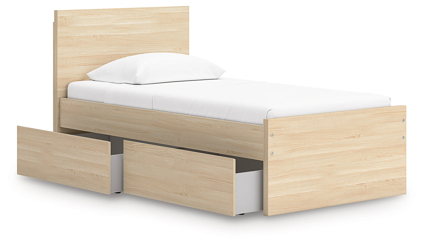 Onita Natural Twin Panel Platform Bed with 1 Side Storage- Viva Furn