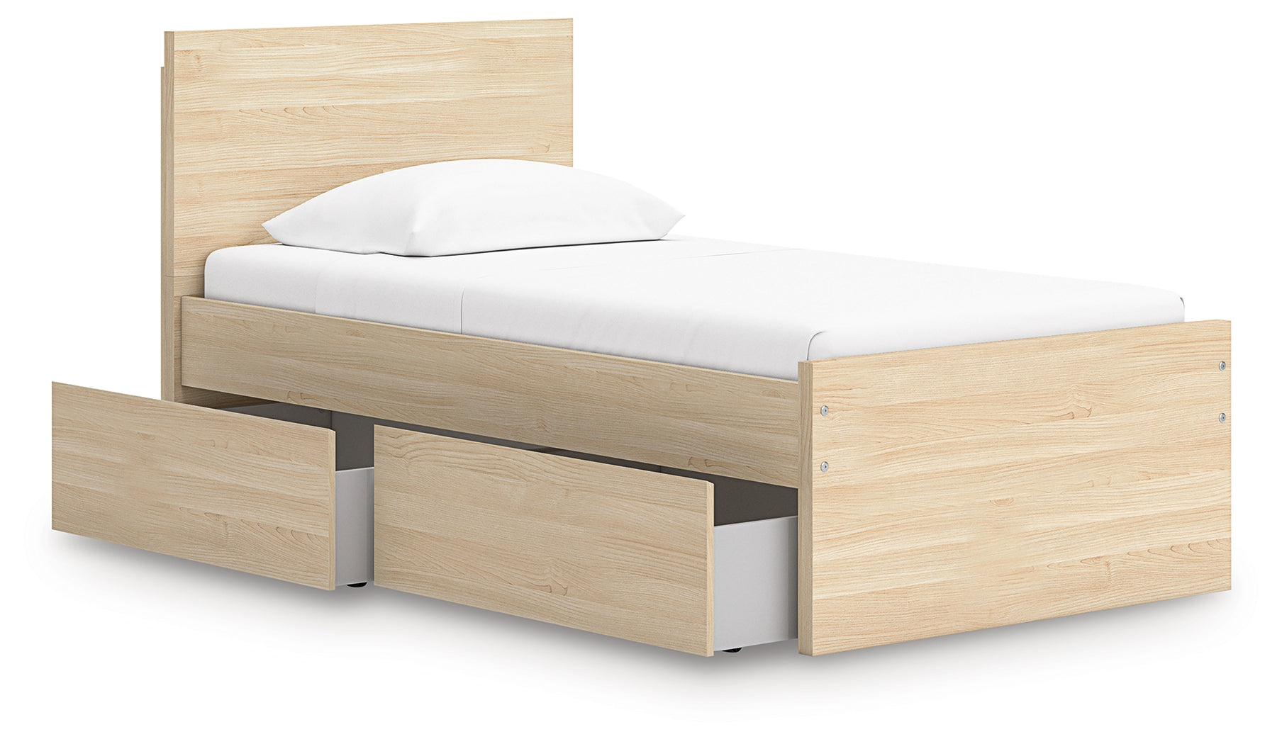 Onita Natural Twin Panel Platform Bed with 1 Side Storage- Viva Furn