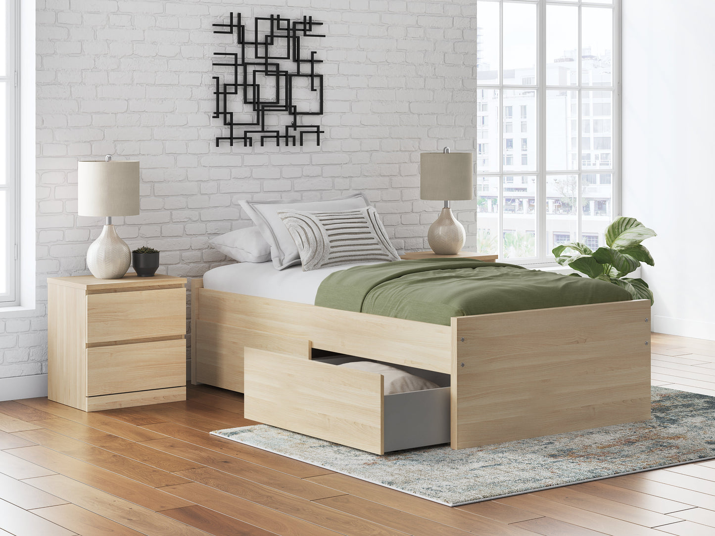 Onita Natural Twin Platform Bed with 1 Side Storage- Viva Furn