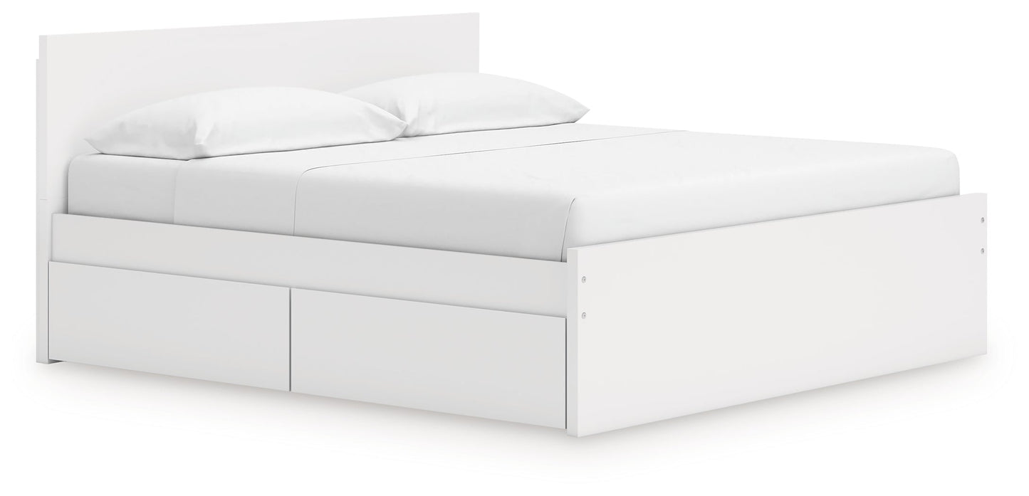 Onita White King Panel Platform Bed with 2 Side Storage- Viva Furn
