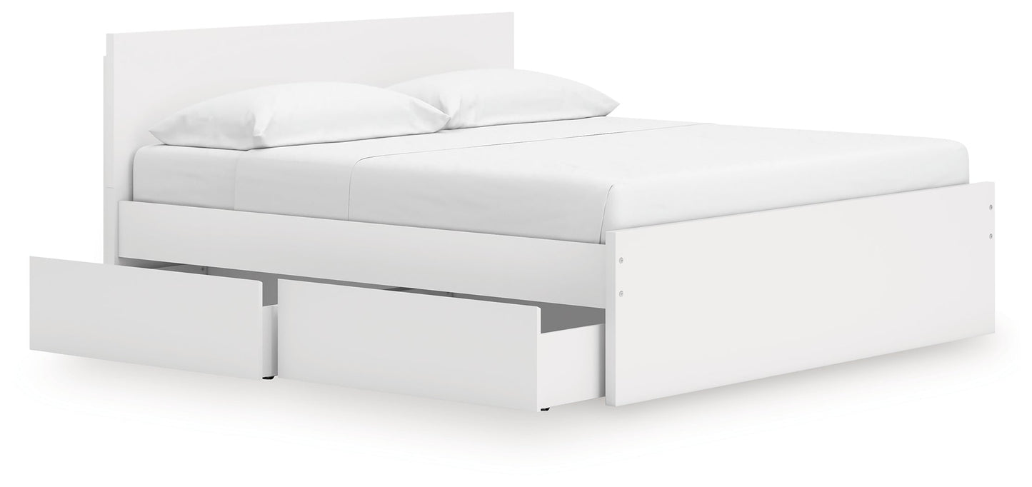 Onita White King Panel Platform Bed with 2 Side Storage- Viva Furn