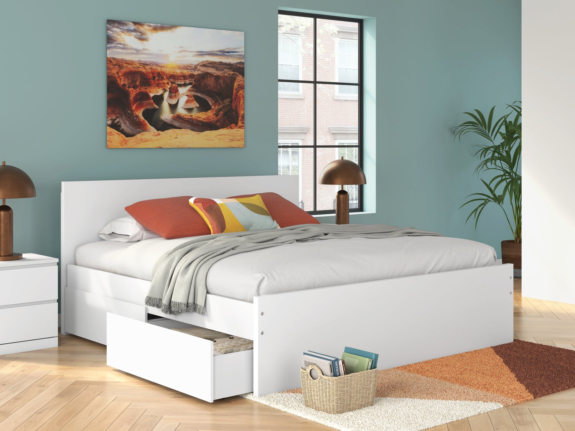 Onita White King Panel Platform Bed with Storage- Viva Furn