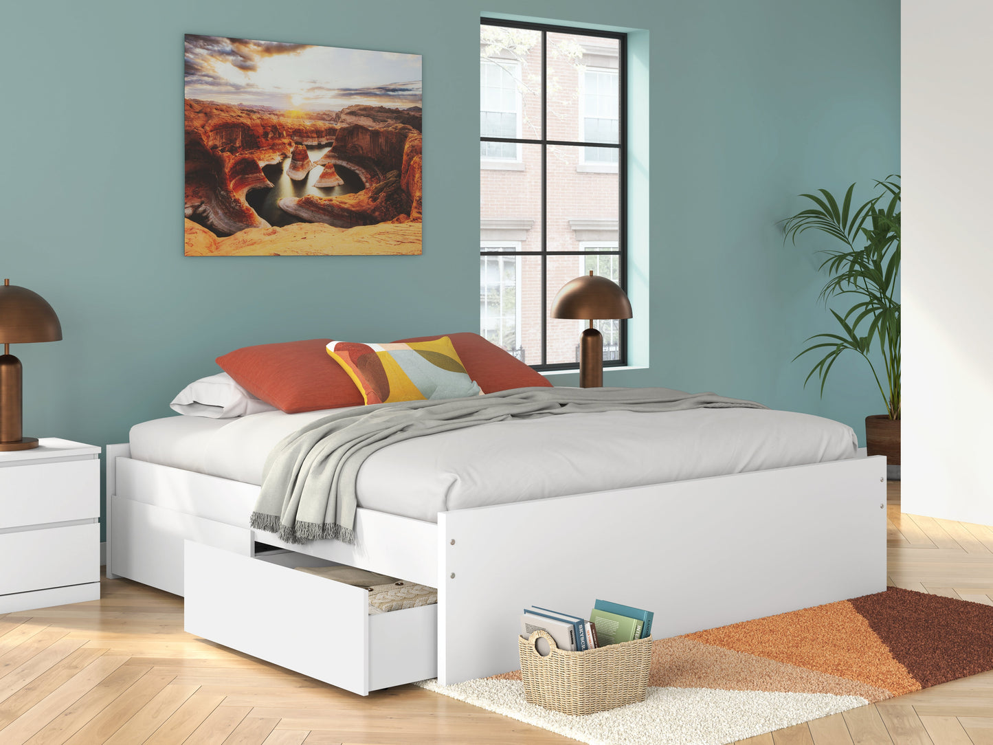 Onita White King Platform Bed with 2 Side Storage- Viva Furn