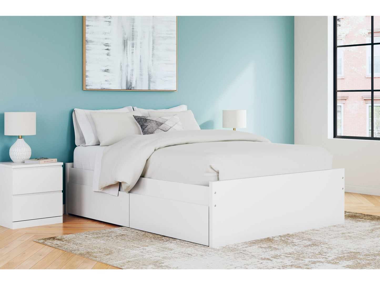 Onita White Queen Platform Bed with 1 Side Storage- Viva Furn