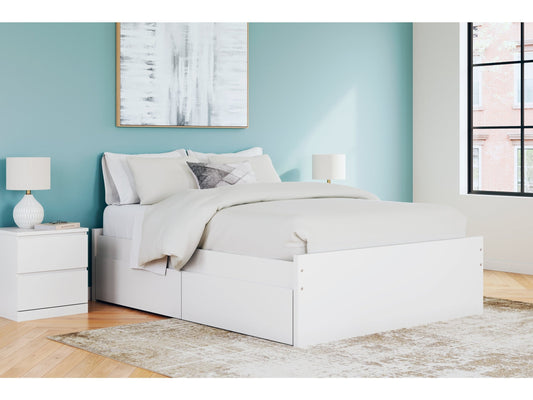 Onita White Queen Platform Bed with 1 Side Storage- Viva Furn