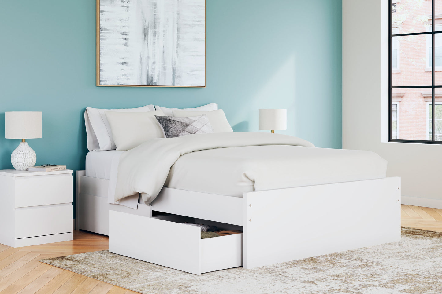 Onita White Queen Platform Bed with 1 Side Storage- Viva Furn