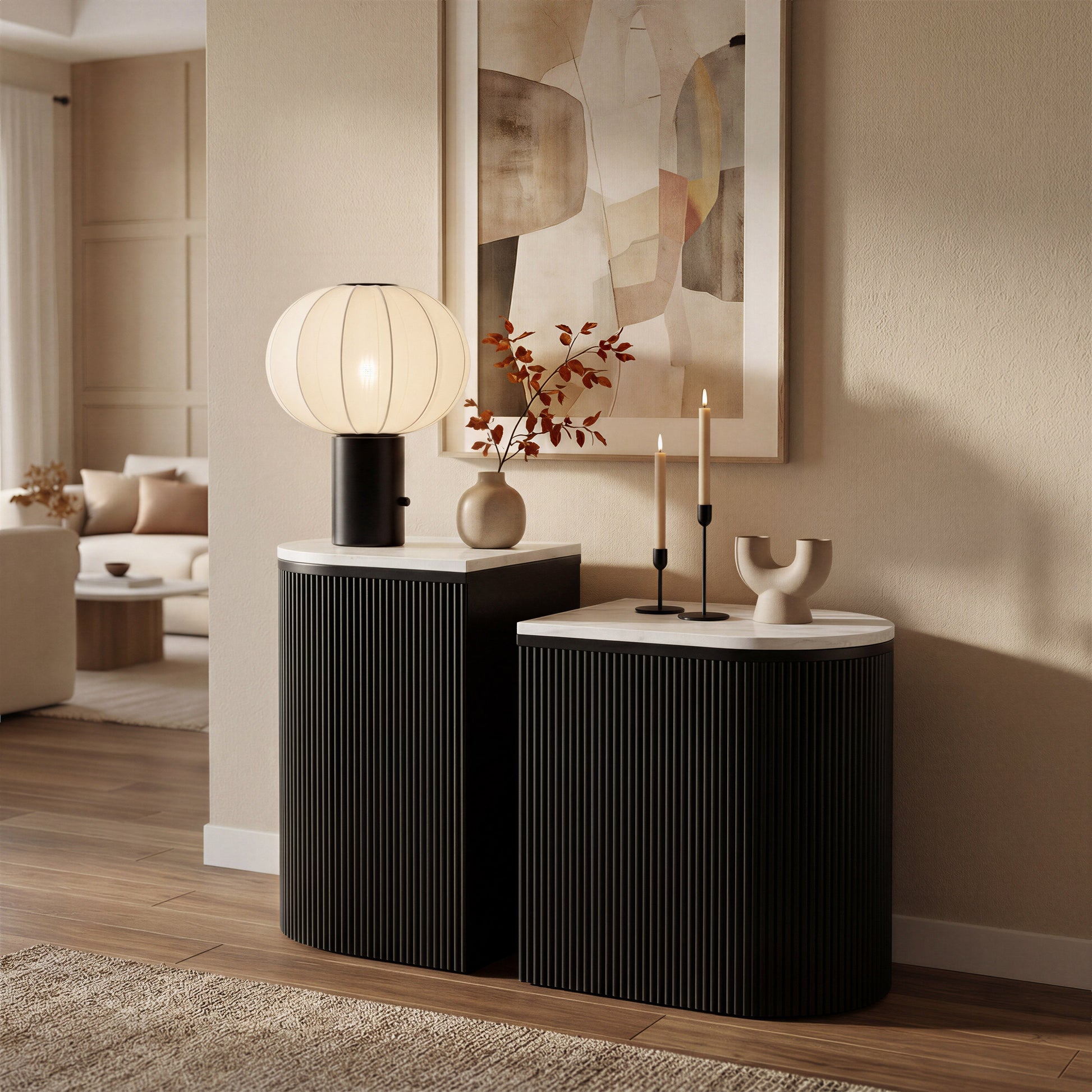 Ormara White & Black Side Table Set (2-Piece) - Ornate Home