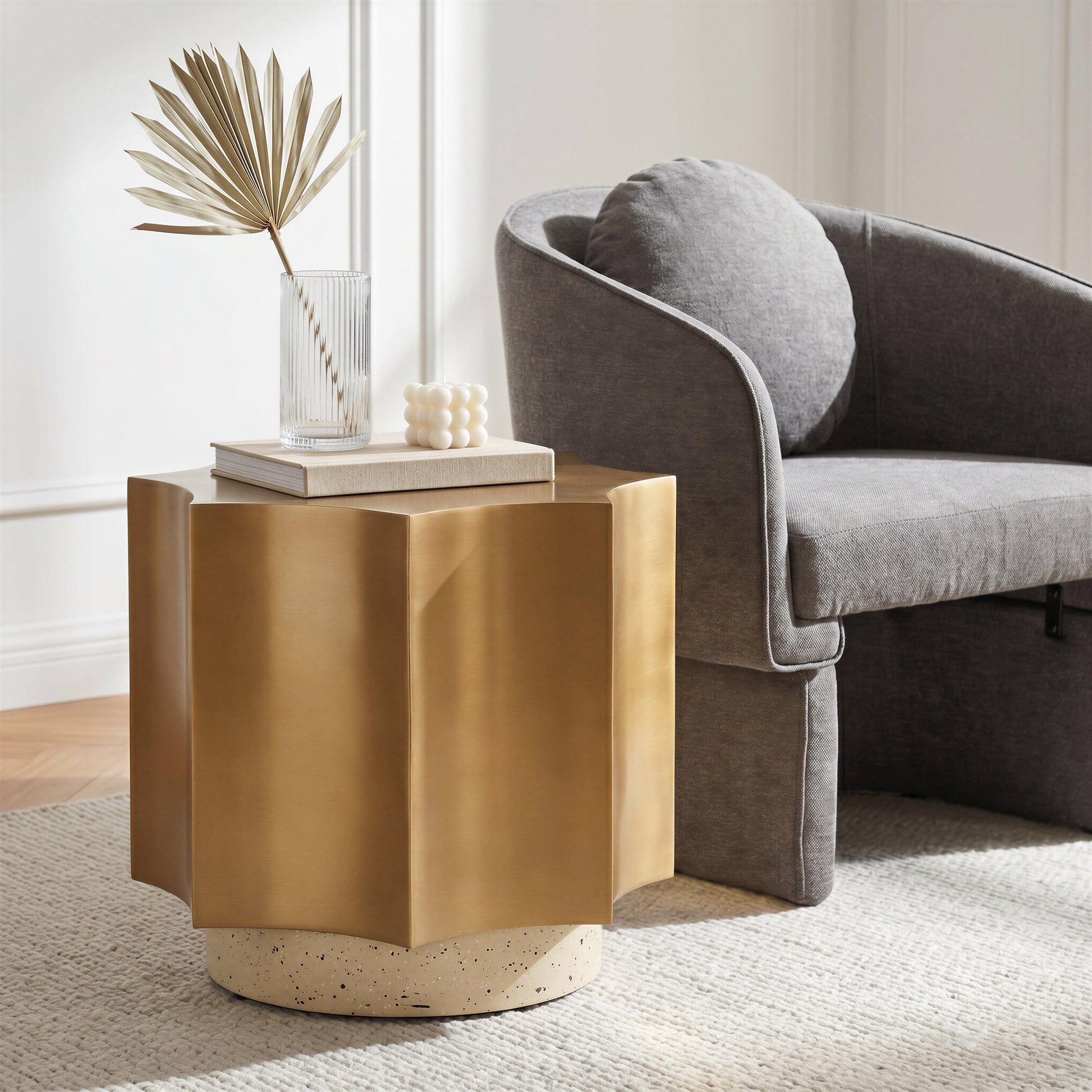 Osam Gold & Beige Side Table - Ornate Home