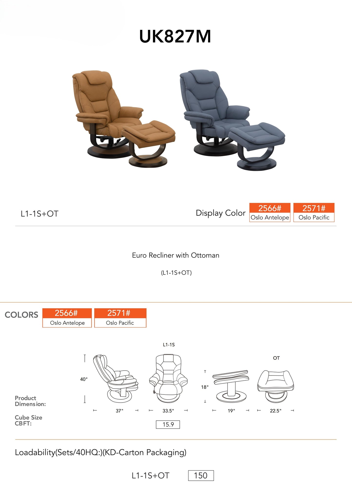 Oslo Euro Recliner w/ Ottoman - Ornate Home