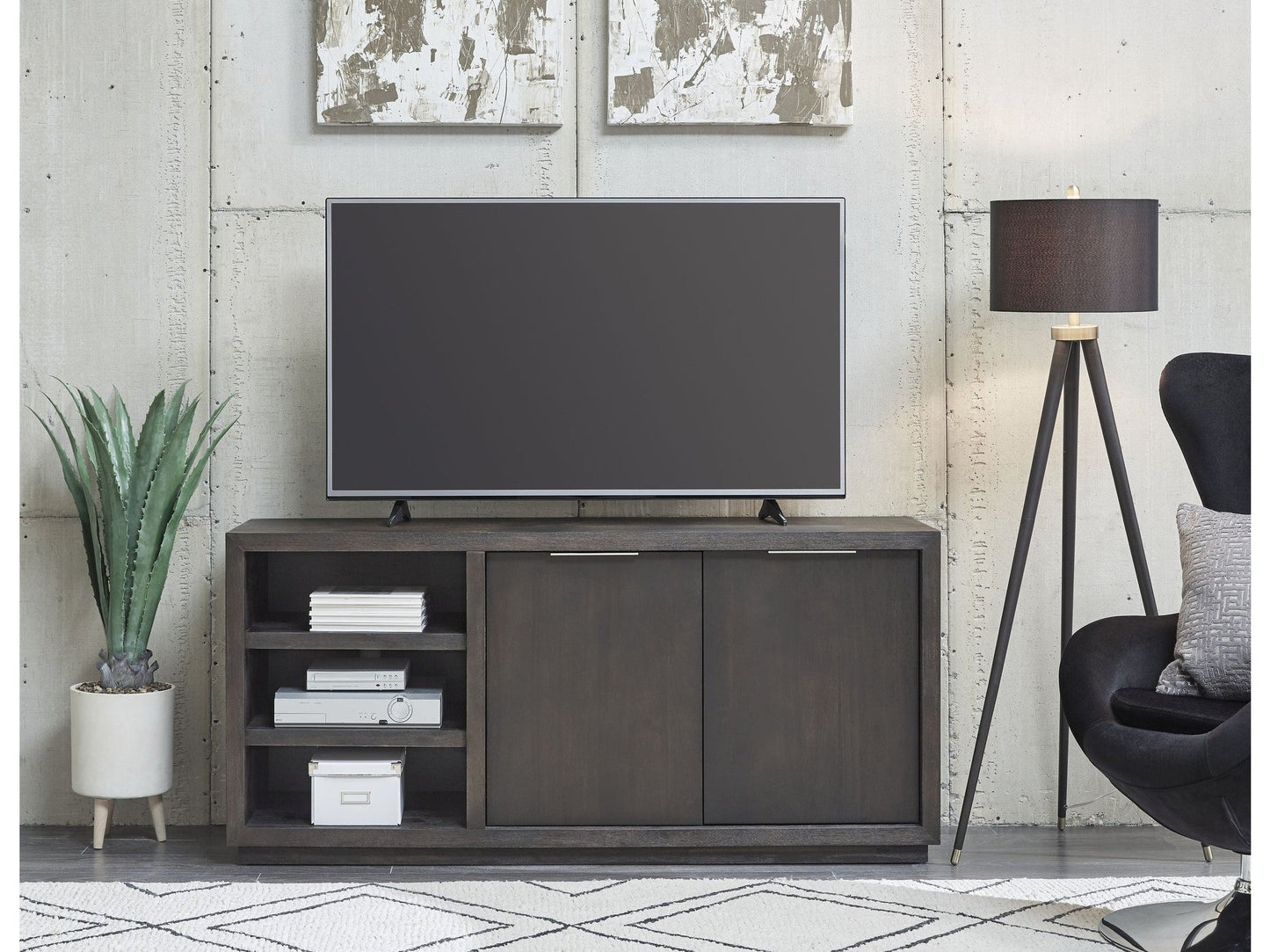 Oxford 64 inch Two Drawer Two Shelf Media Console in Basalt Grey - Ornate Home