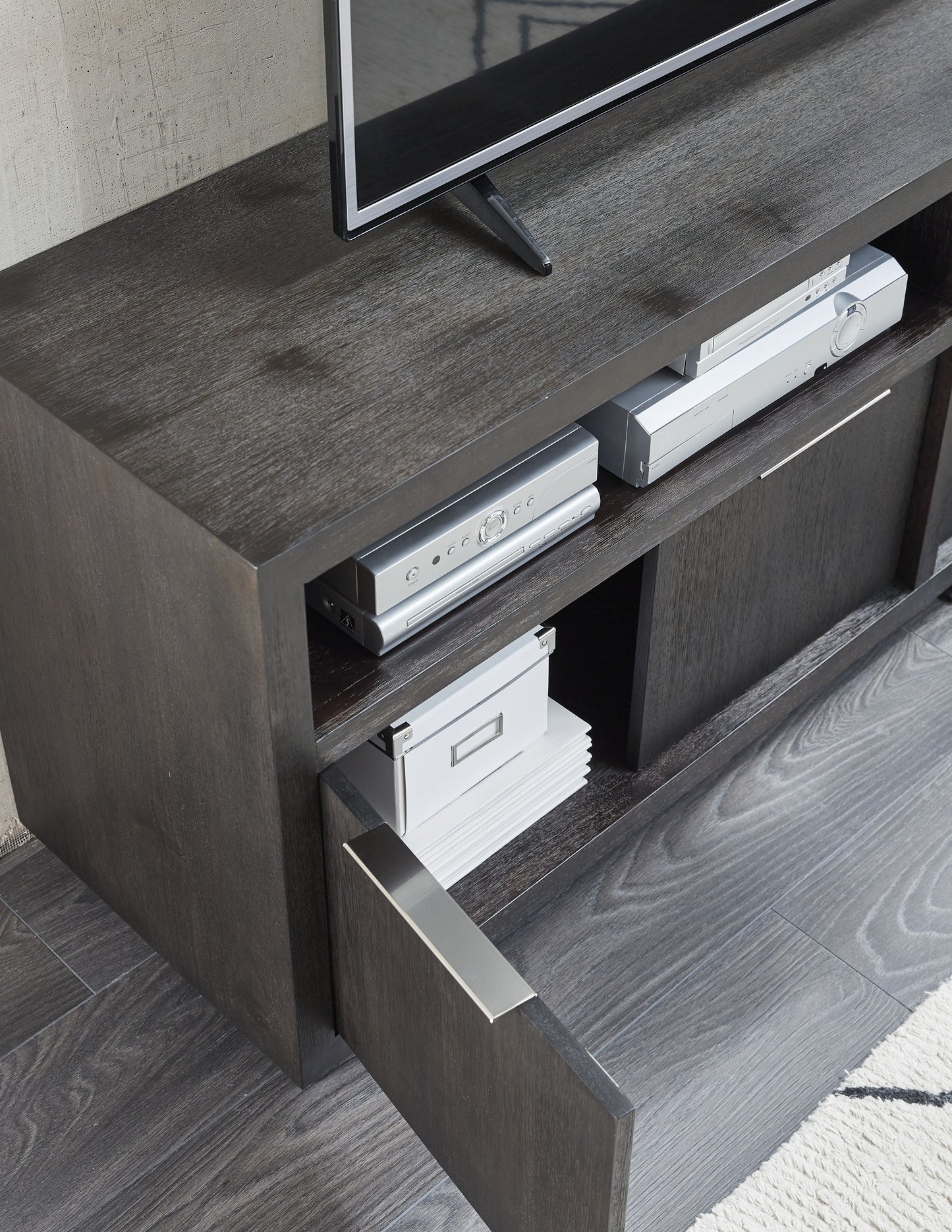 Oxford Solid Wood 74 inch Media Console in Basalt Grey - Ornate Home