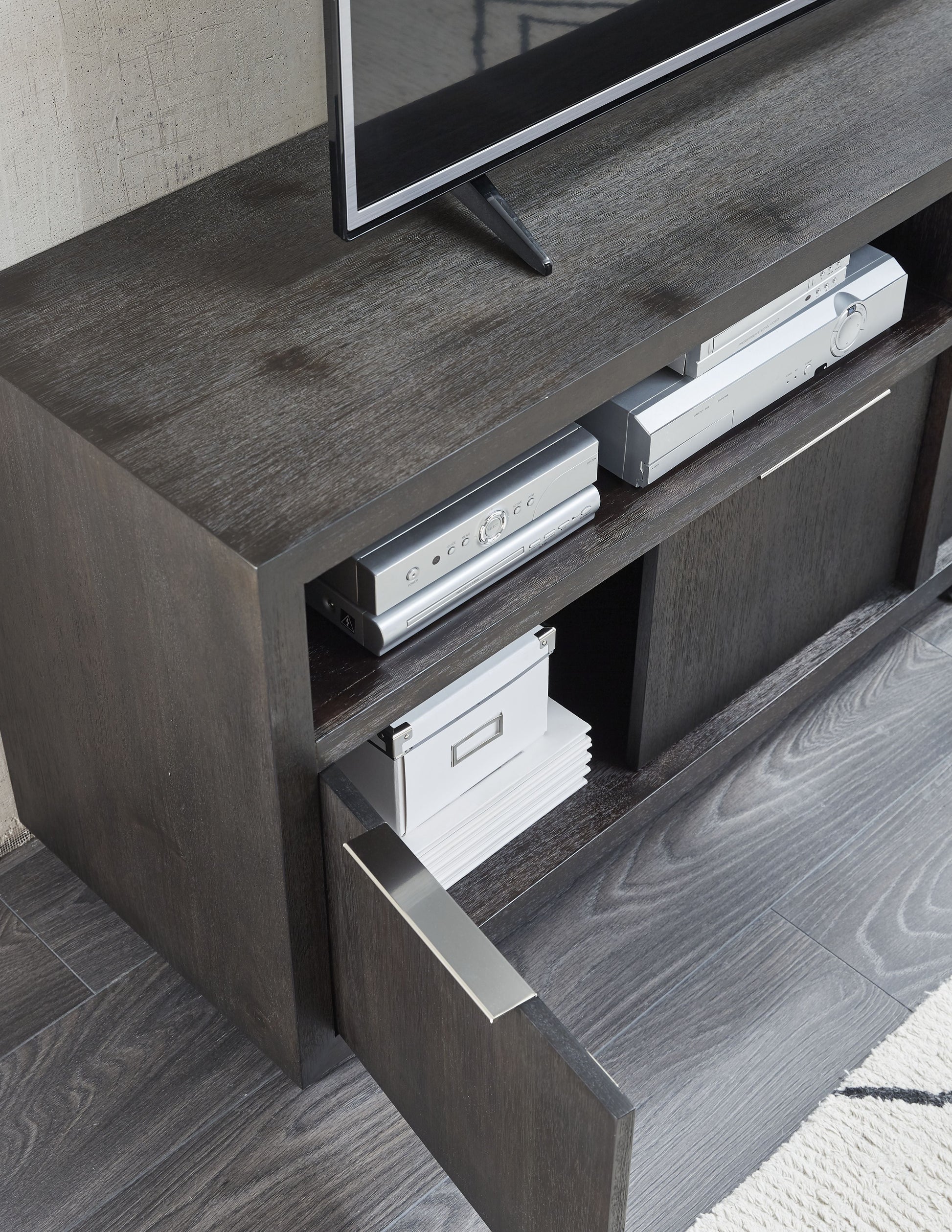 Oxford Solid Wood 74 inch Media Console in Basalt Grey - Ornate Home