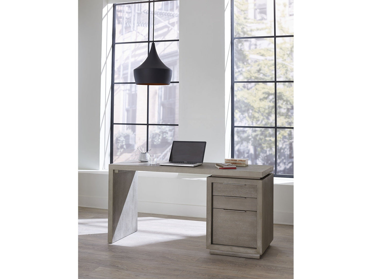 Oxford Three-Drawer Single Pedestal Desk in Mineral - Ornate Home