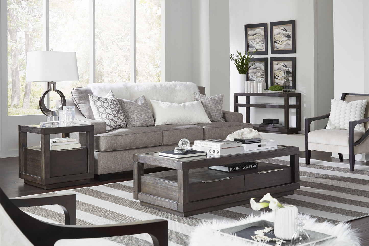 Oxford Two Drawer Rectangular Coffee Table in Basalt Grey - Ornate Home