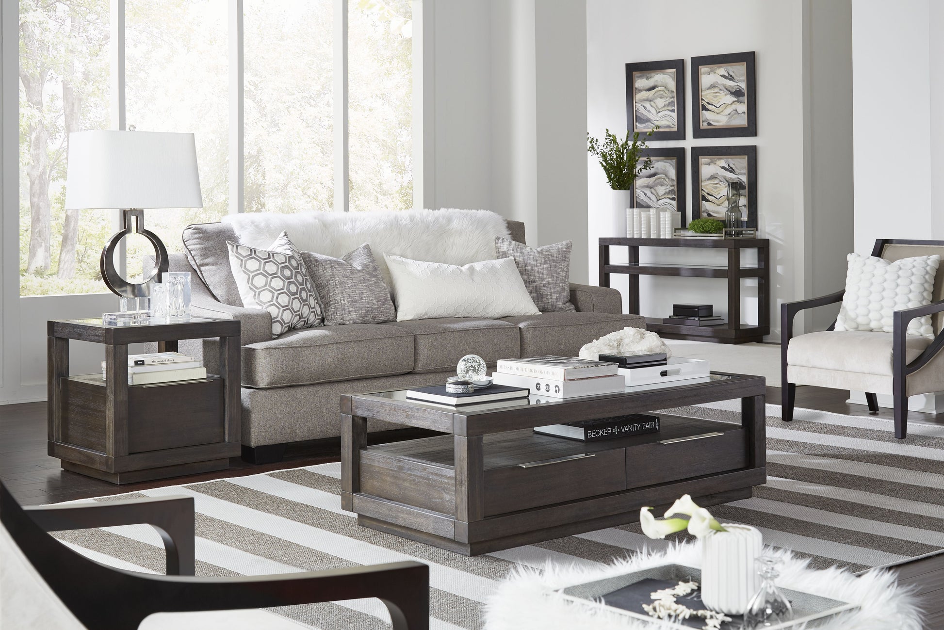 Oxford Two Drawer Rectangular Coffee Table in Basalt Grey - Ornate Home