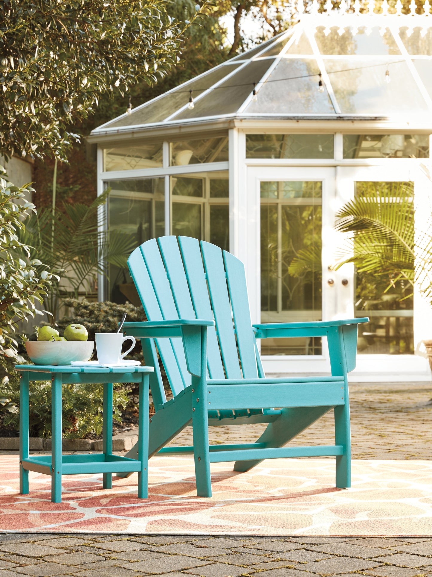 Sundown Treasure Turquoise Adirondack Chair with End Table