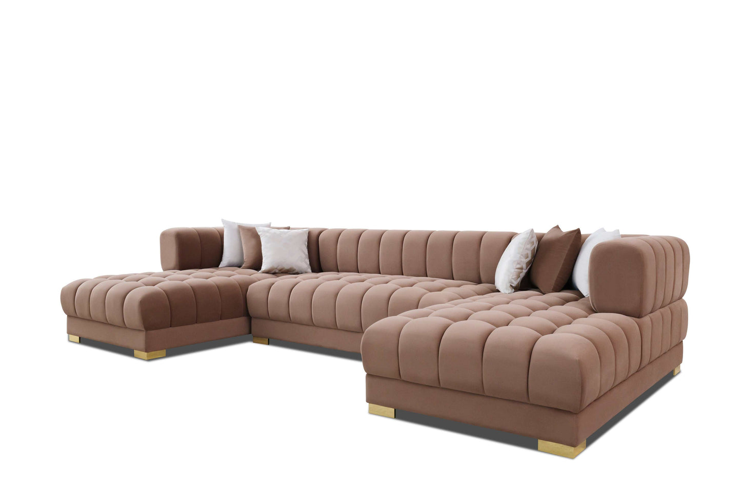 Lipa Mocha Velvet Double Chaise "U" Shape Sectional Sofa - Ornate Home