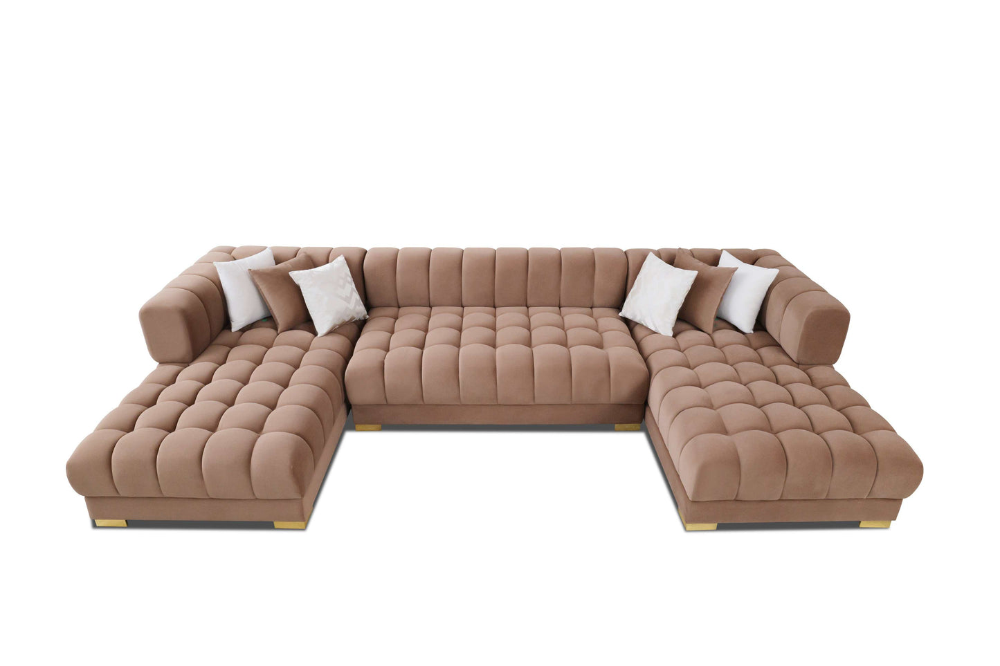 Lipa Mocha Velvet Double Chaise "U" Shape Sectional Sofa - Ornate Home