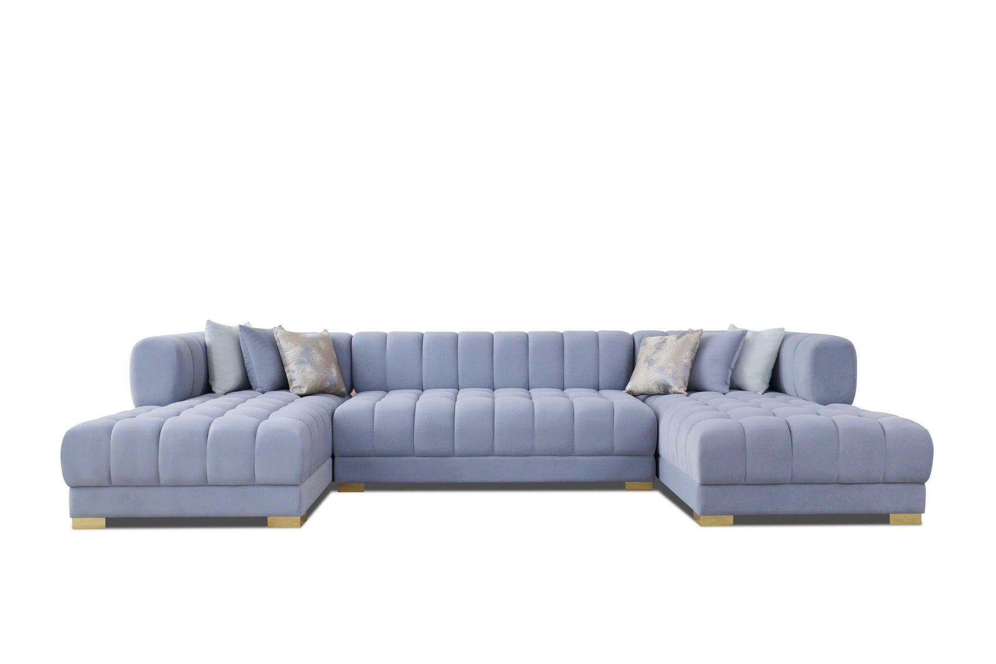 Lipa Gray Velvet Double Chaise "U" Shape Sectional Sofa - Ornate Home