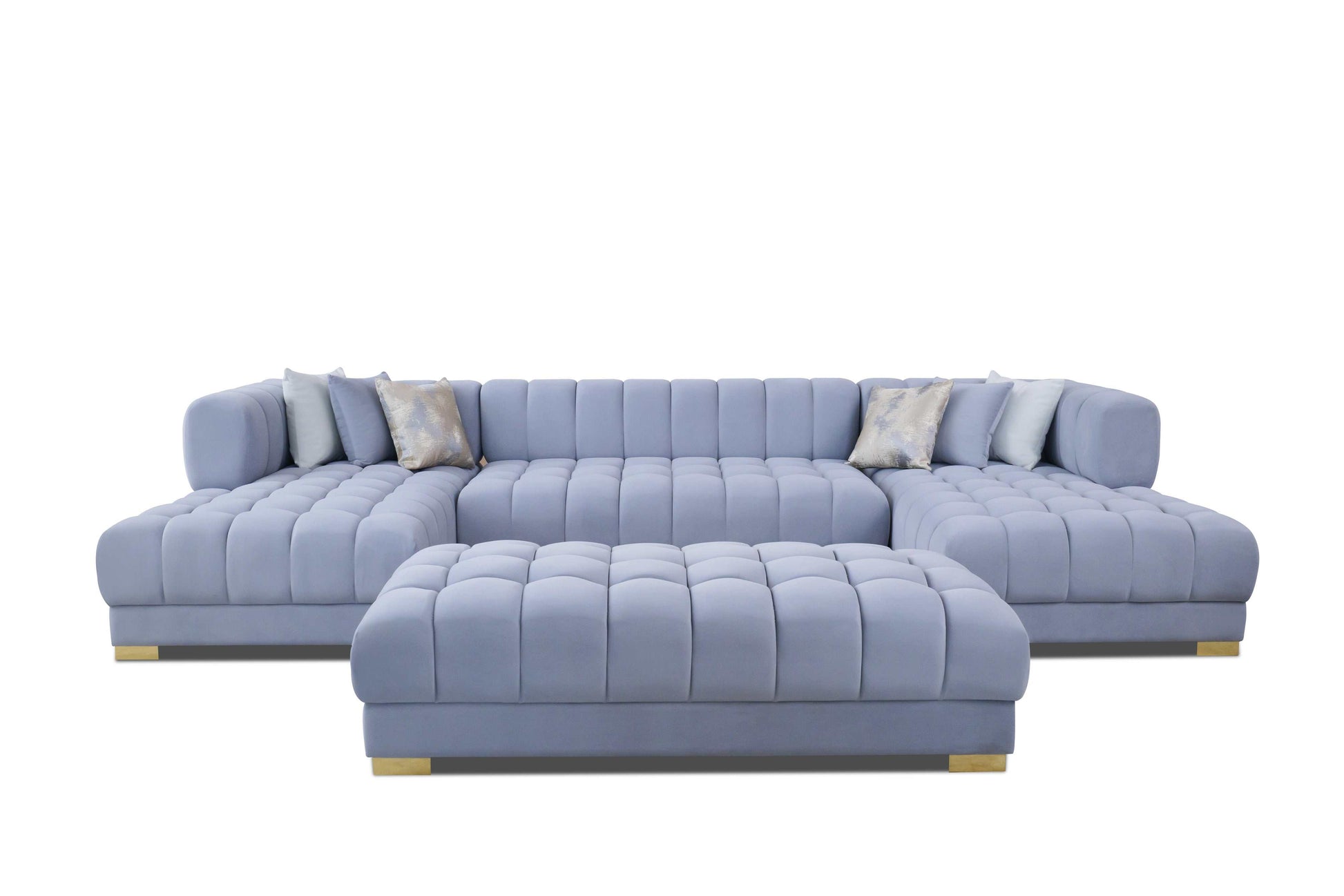 Lipa Gray Velvet Double Chaise "U" Shape Sectional Sofa - Ornate Home