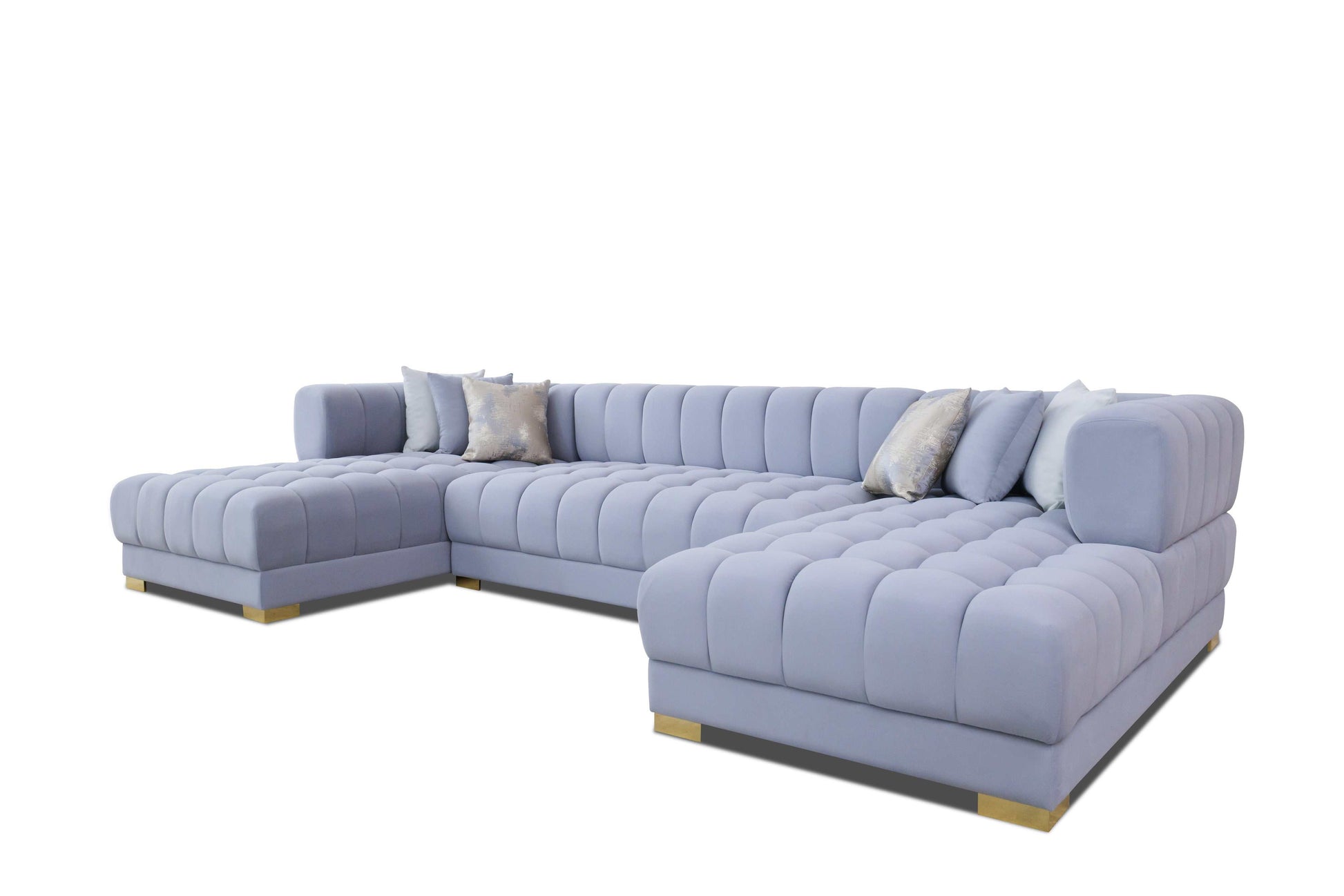 Lipa Gray Velvet Double Chaise "U" Shape Sectional Sofa - Ornate Home