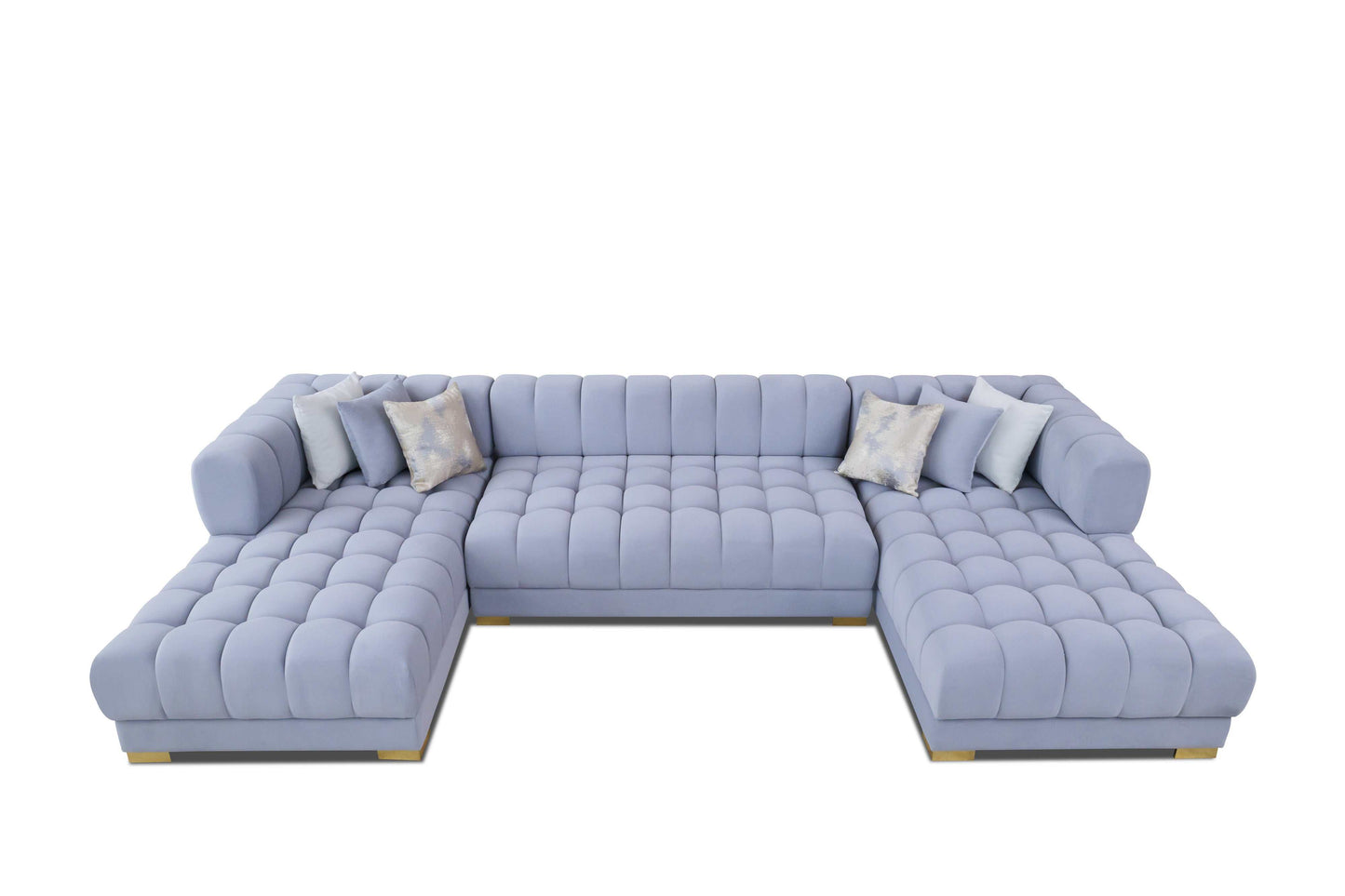 Lipa Gray Velvet Double Chaise "U" Shape Sectional Sofa - Ornate Home