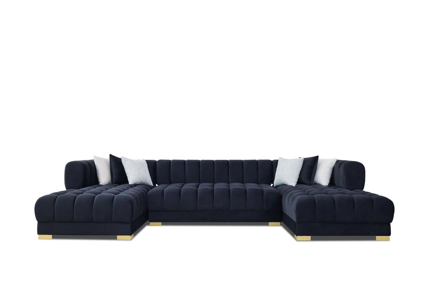 Lipa Black Velvet Double Chaise "U" Shape Sectional Sofa - Ornate Home