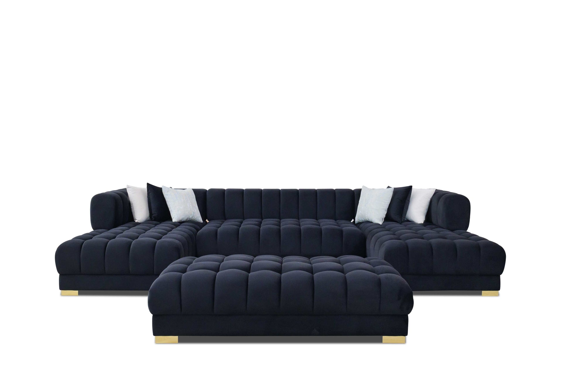 Lipa Black Velvet Double Chaise "U" Shape Sectional Sofa - Ornate Home