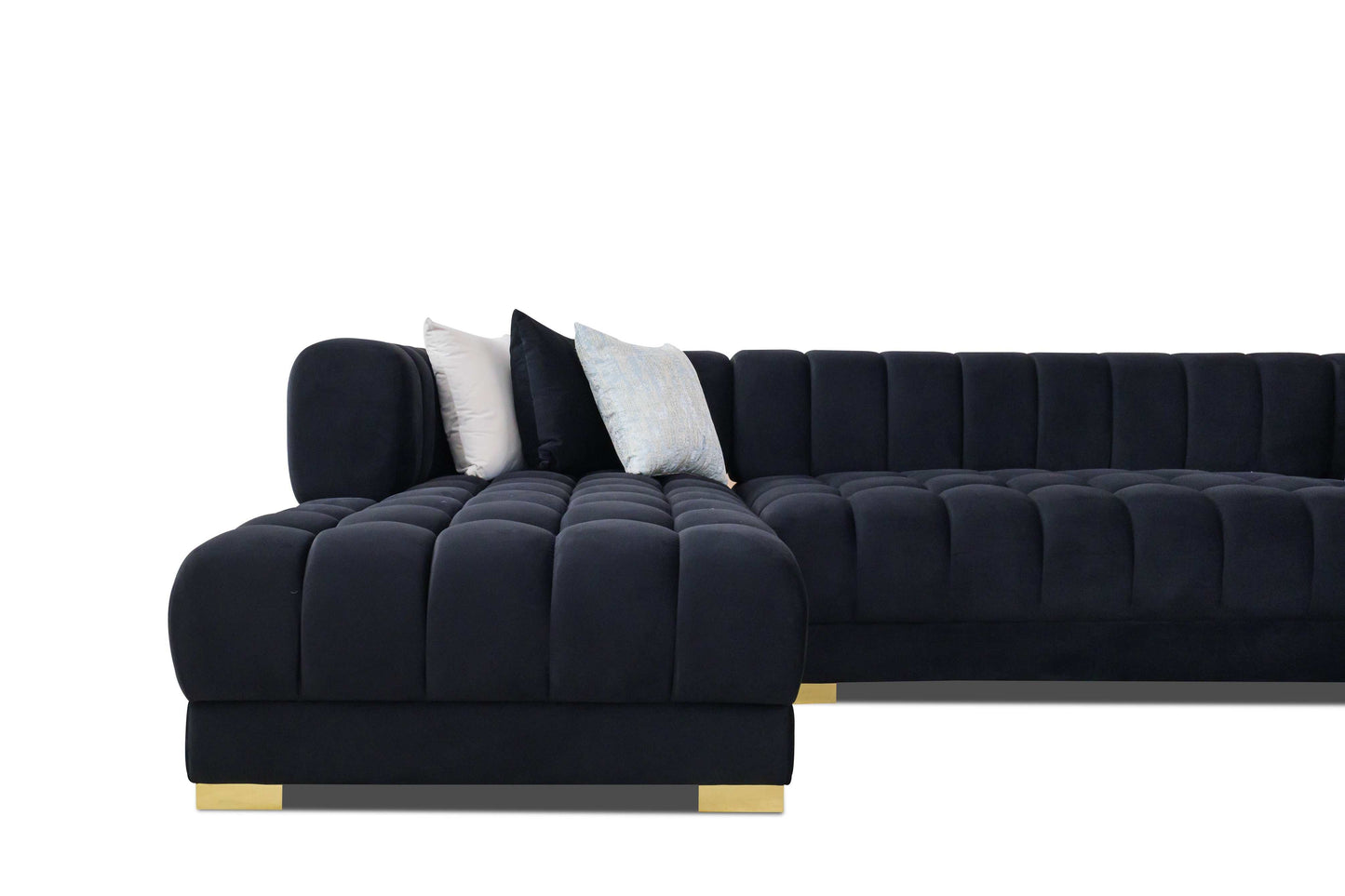 Lipa Black Velvet Double Chaise "U" Shape Sectional Sofa - Ornate Home