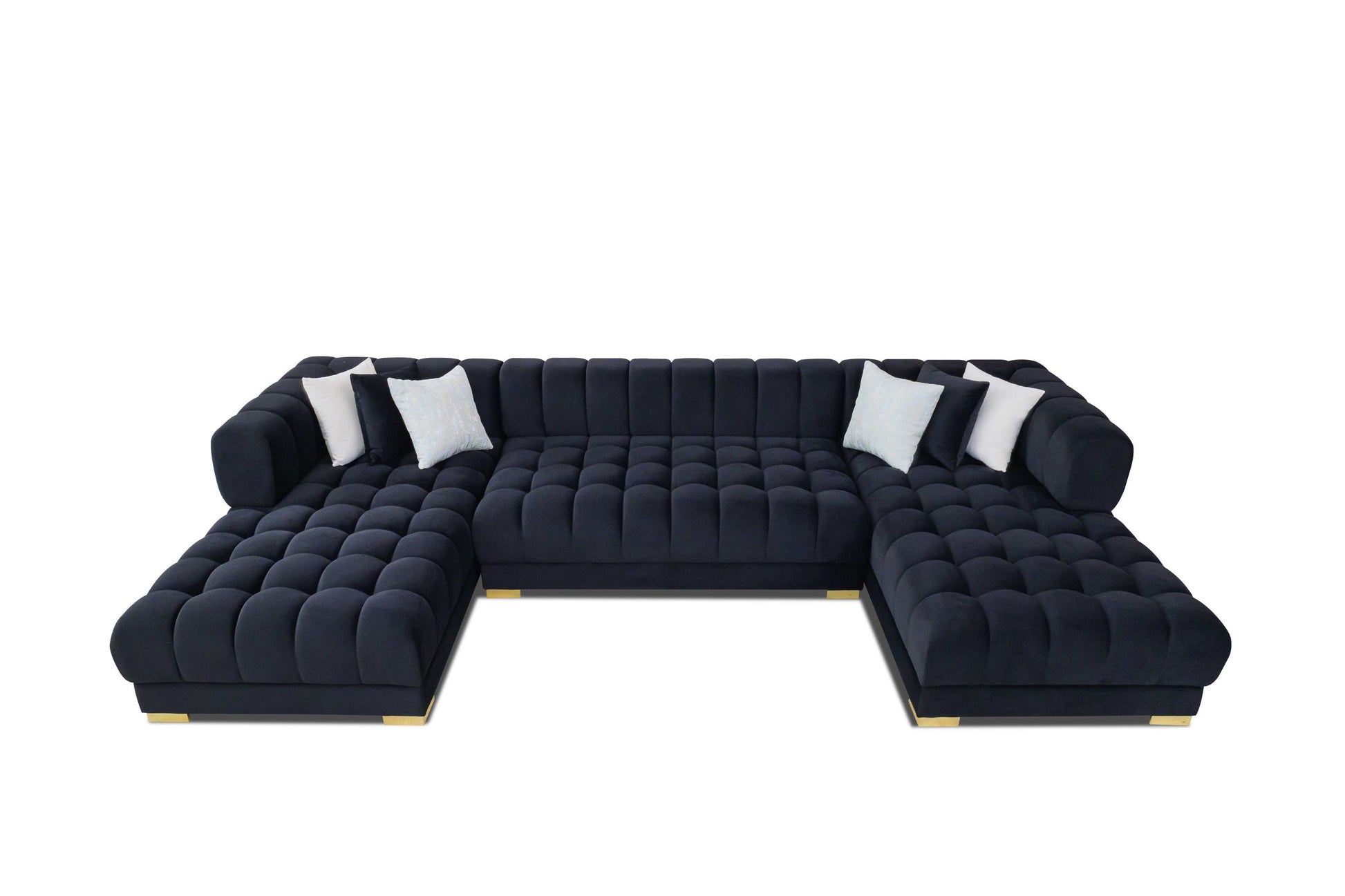 Lipa Black Velvet Double Chaise "U" Shape Sectional Sofa - Ornate Home