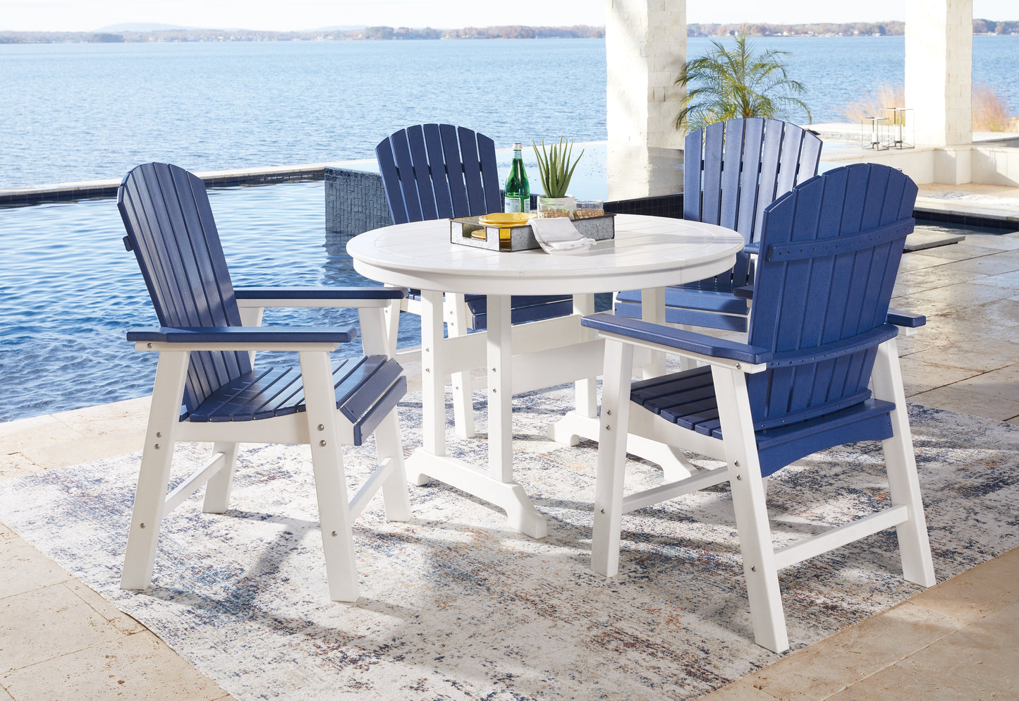 Crescent Luxe White Outdoor Dining Table with 4 Chairs