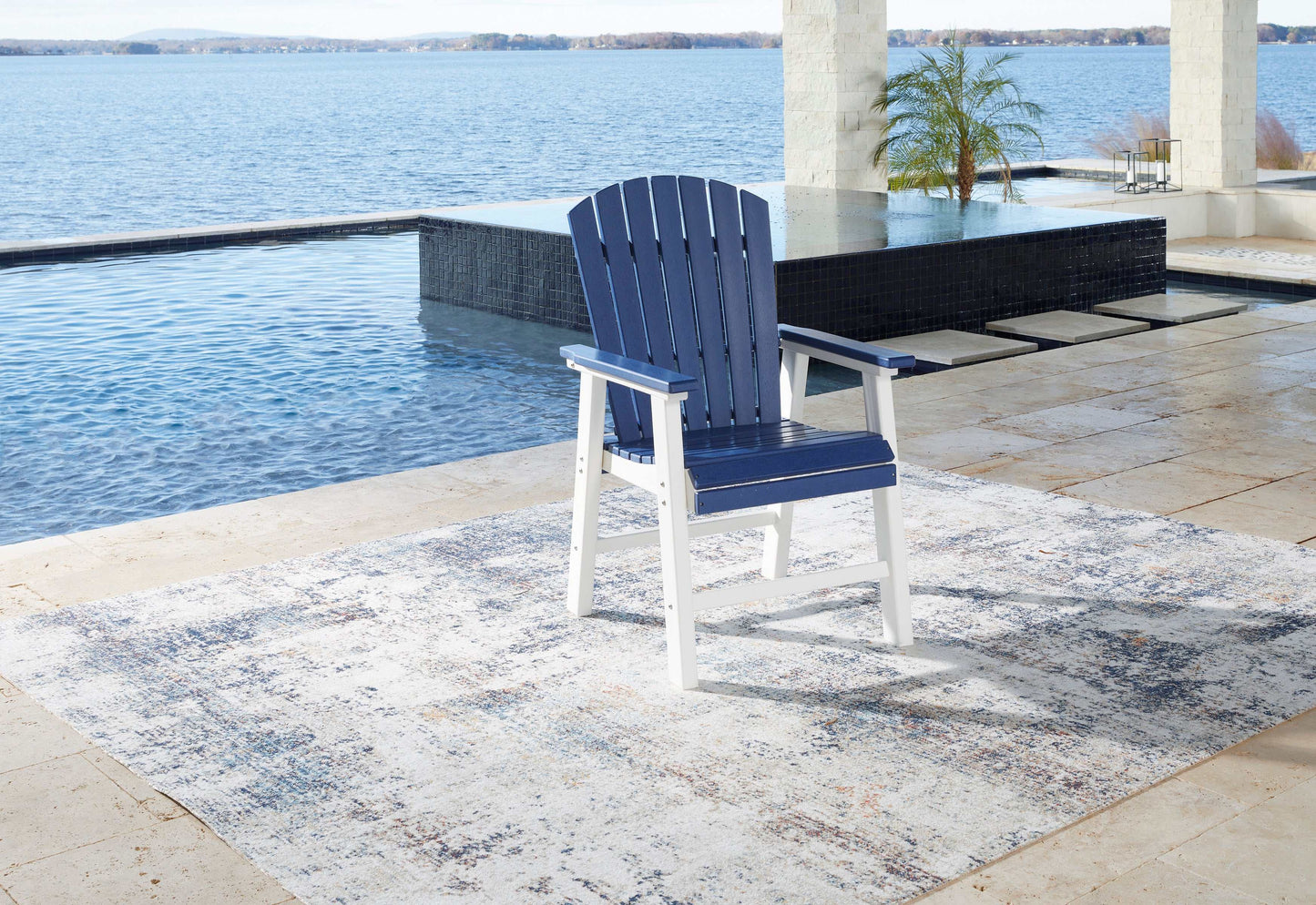 Toretto Blue & White Outdoor Dining Arm Chair (Set of 2)