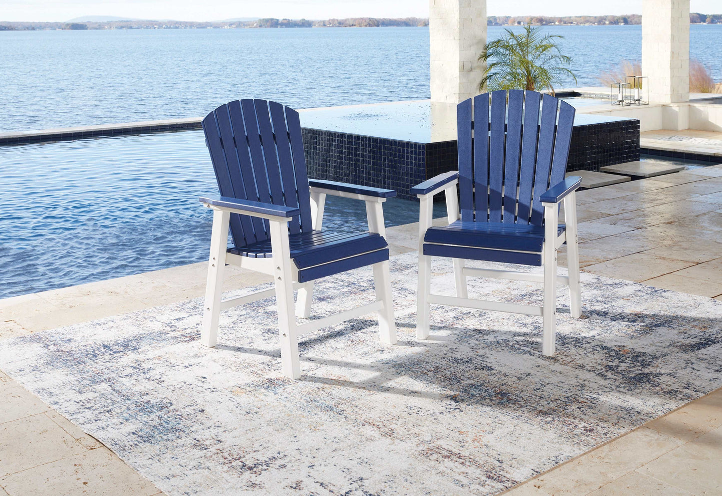 Toretto Blue & White Outdoor Dining Arm Chair (Set of 2)