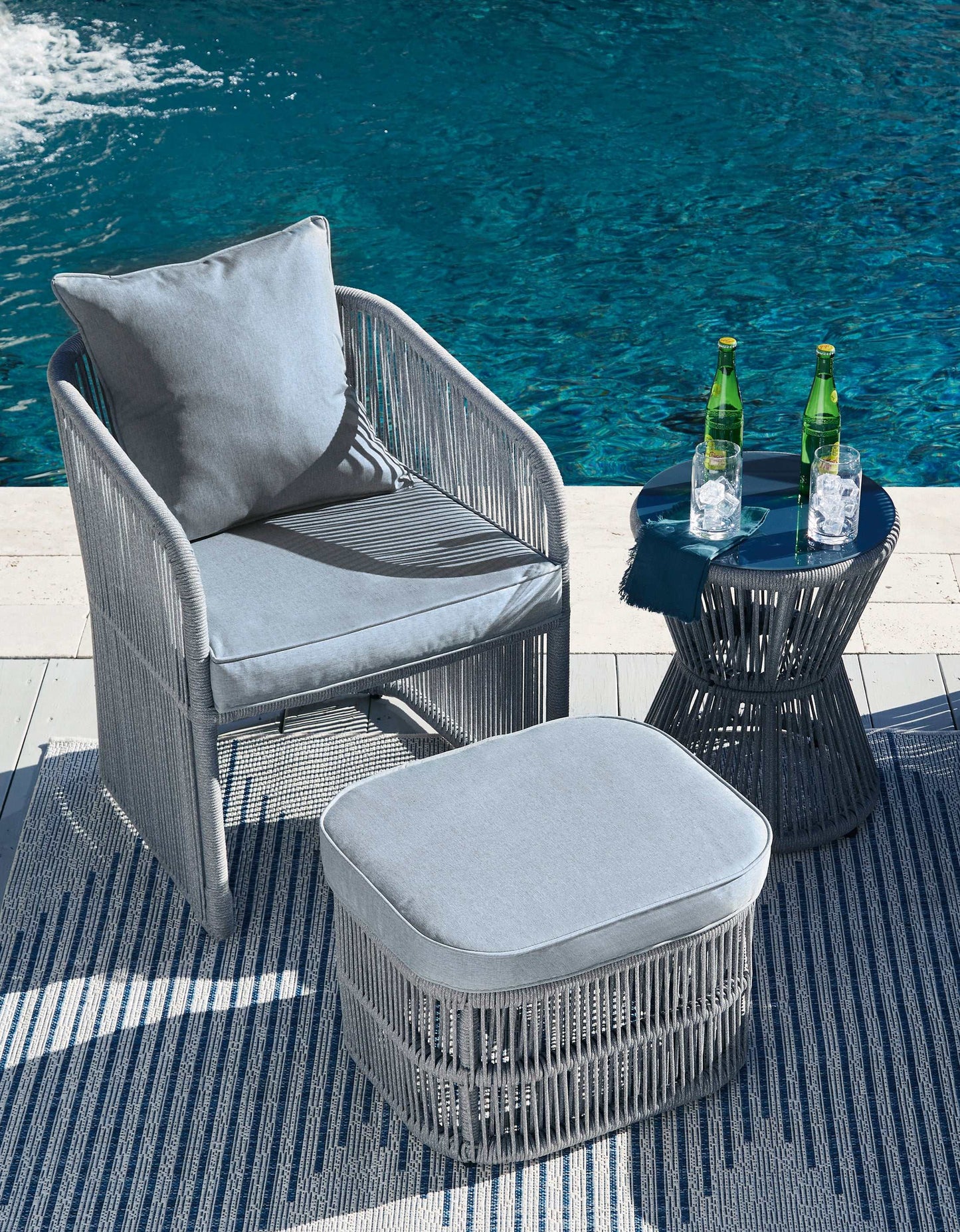 Coast Island Gray Outdoor Chair w/ Ottoman & Side Table