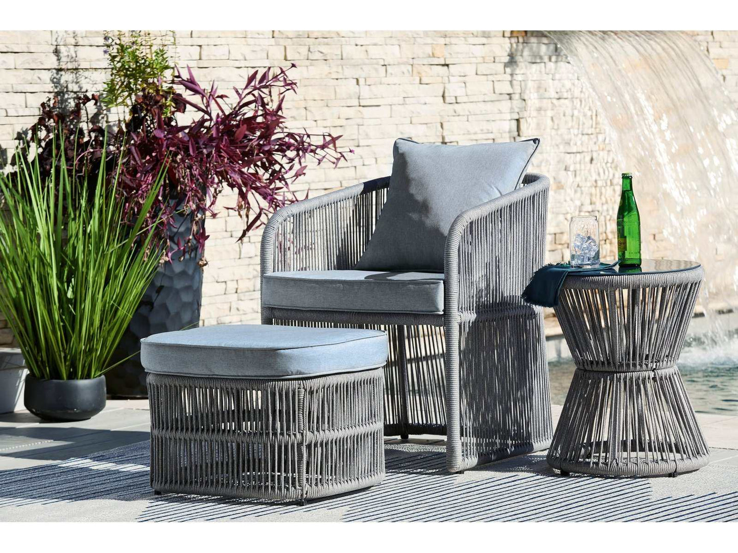 Coast Island Gray Outdoor Chair w/ Ottoman & Side Table