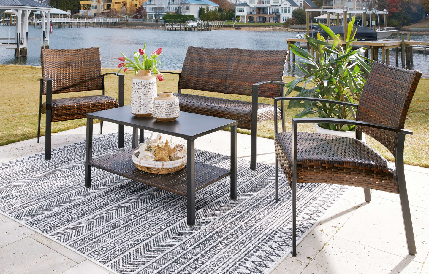 Zariyah Dark Brown 4pc Outdoor Conversation Set