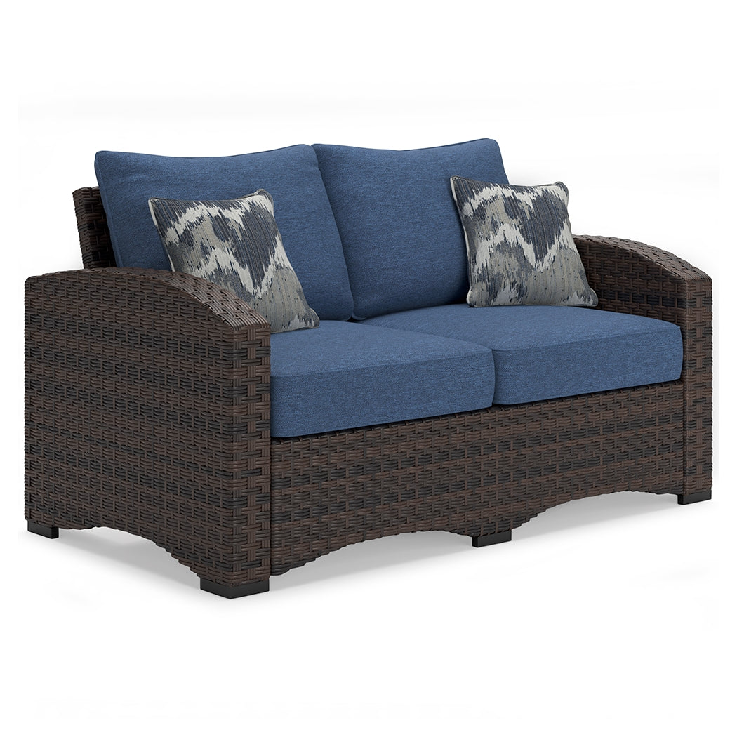 Windglow Blue/Brown Outdoor Loveseat with Cushion