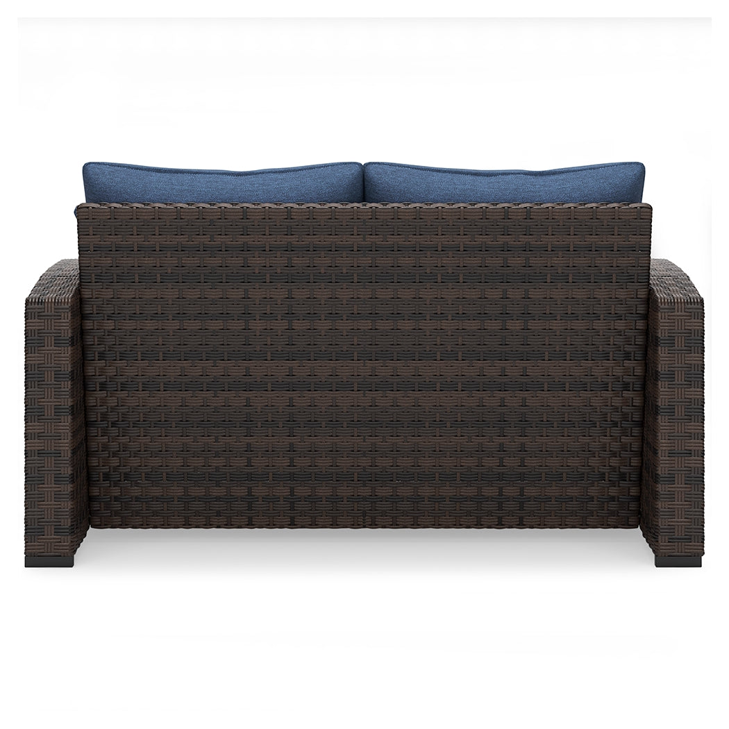 Windglow Blue/Brown Outdoor Loveseat with Cushion