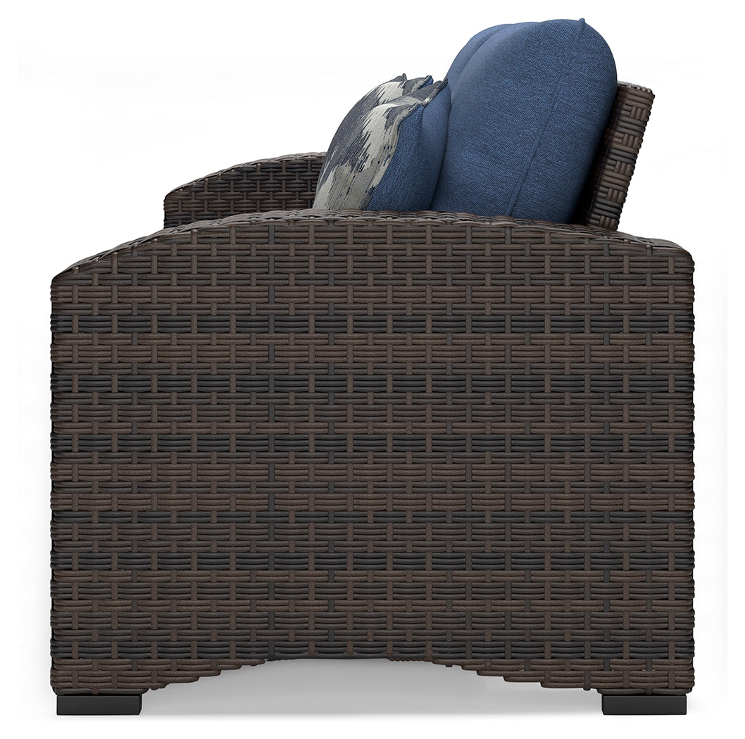 Windglow Blue/Brown Outdoor Loveseat with Cushion