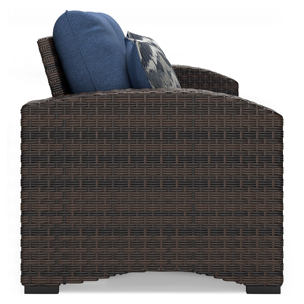 Windglow Blue/Brown Outdoor Loveseat with Cushion