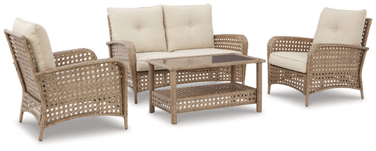 Braylee Driftwood Outdoor Loveseat, 2 Lounge Chairs and Coffee Table