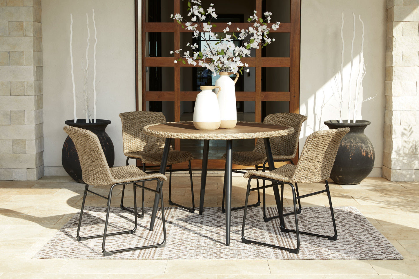 Amaris Brown/Black Outdoor Dining Table with 4 Chairs