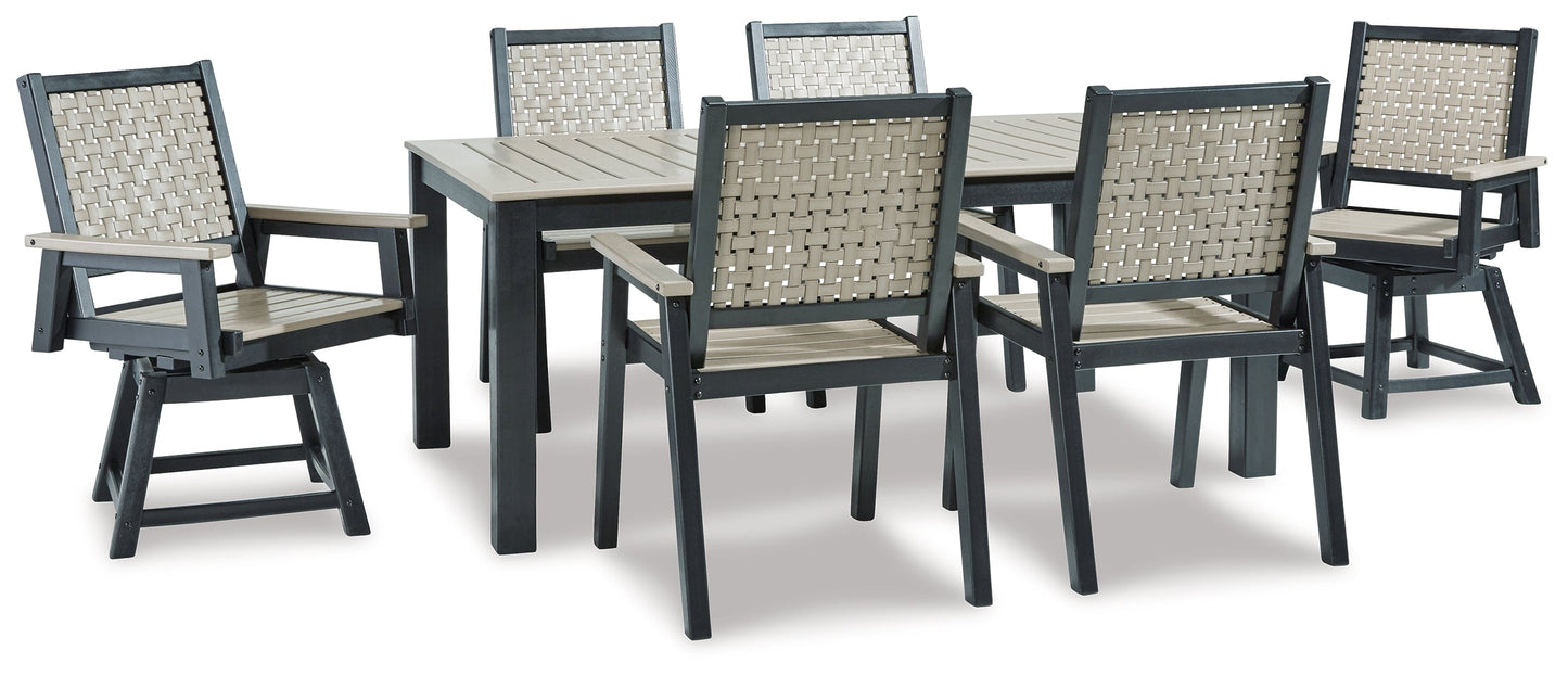 Mount Valley Driftwood/Black Outdoor Dining Set / 7pc