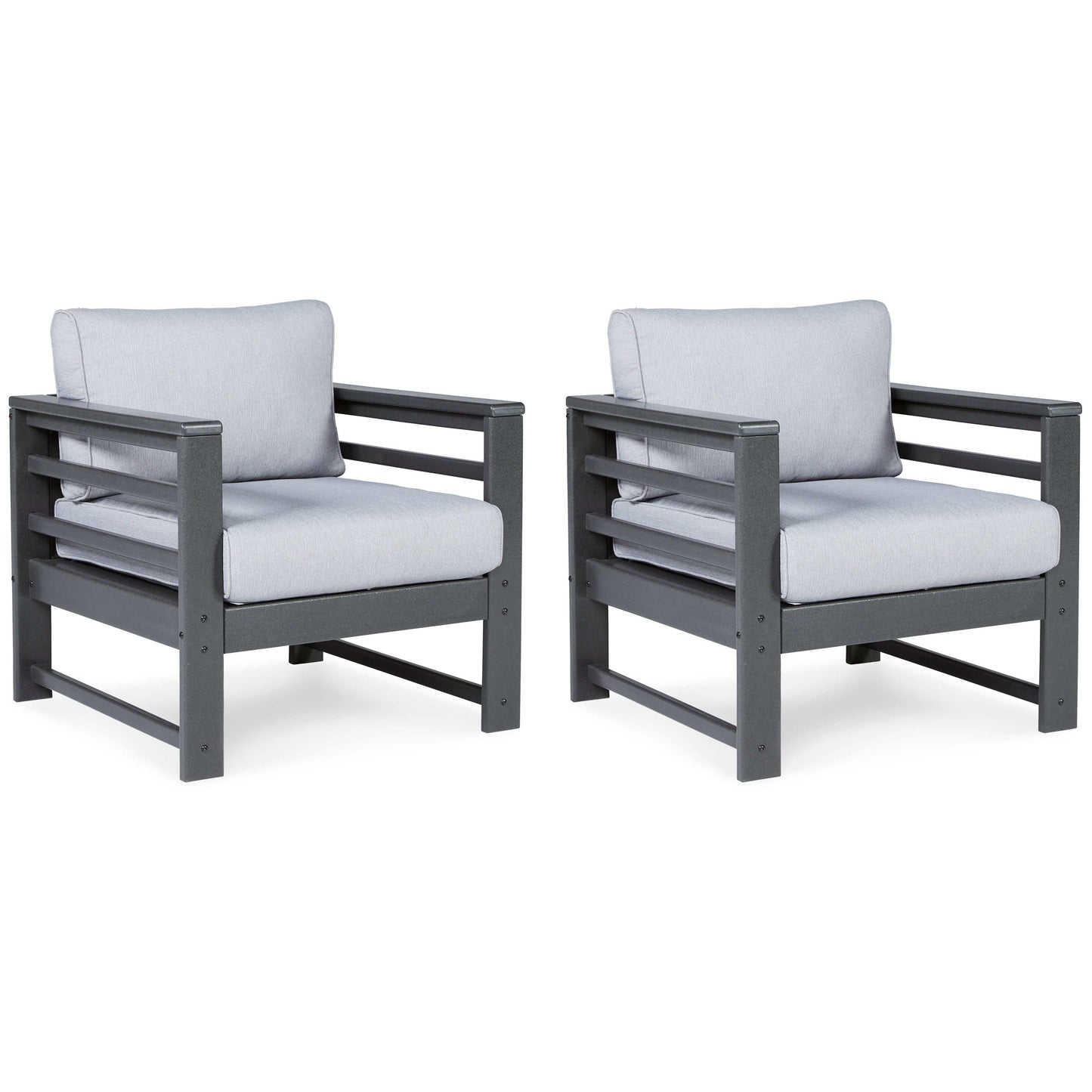 Amora Charcoal Gray & Grey Outdoor Lounge Chair w/ Cushion (Set of 2)