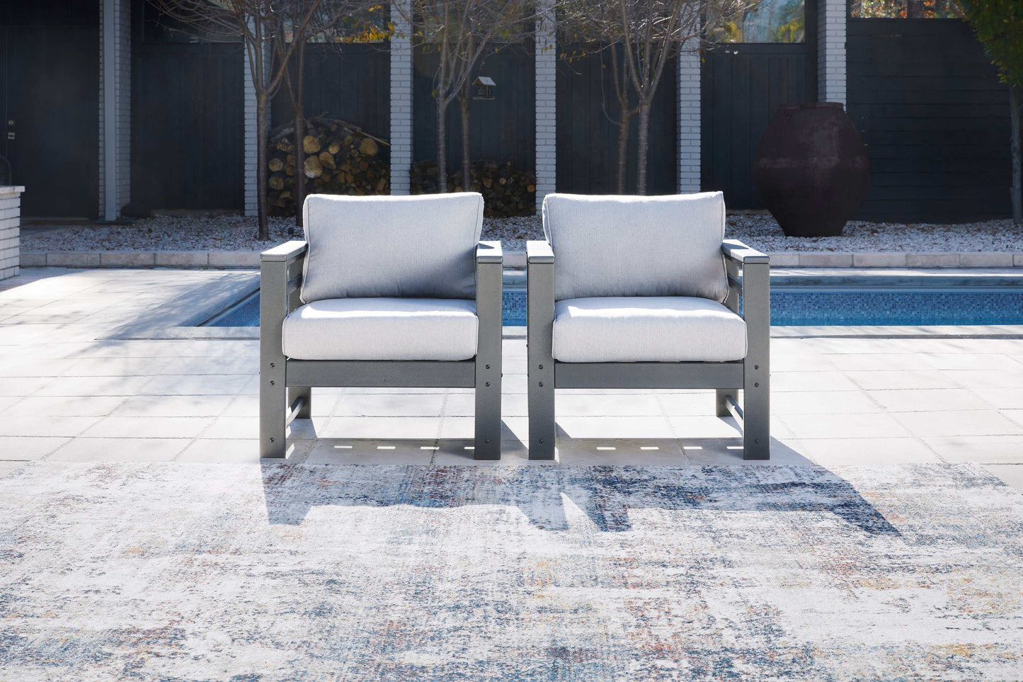 Amora Charcoal Gray & Grey Outdoor Lounge Chair w/ Cushion (Set of 2)