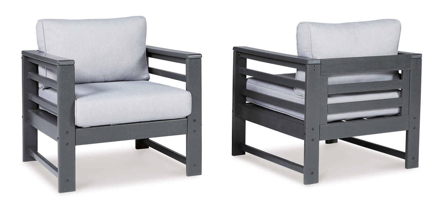 Amora Charcoal Gray & Grey Outdoor Lounge Chair w/ Cushion (Set of 2)