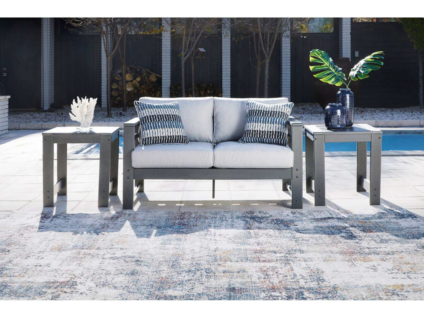 Amora Charcoal Gray & Grey Outdoor Loveseat w/ Cushion