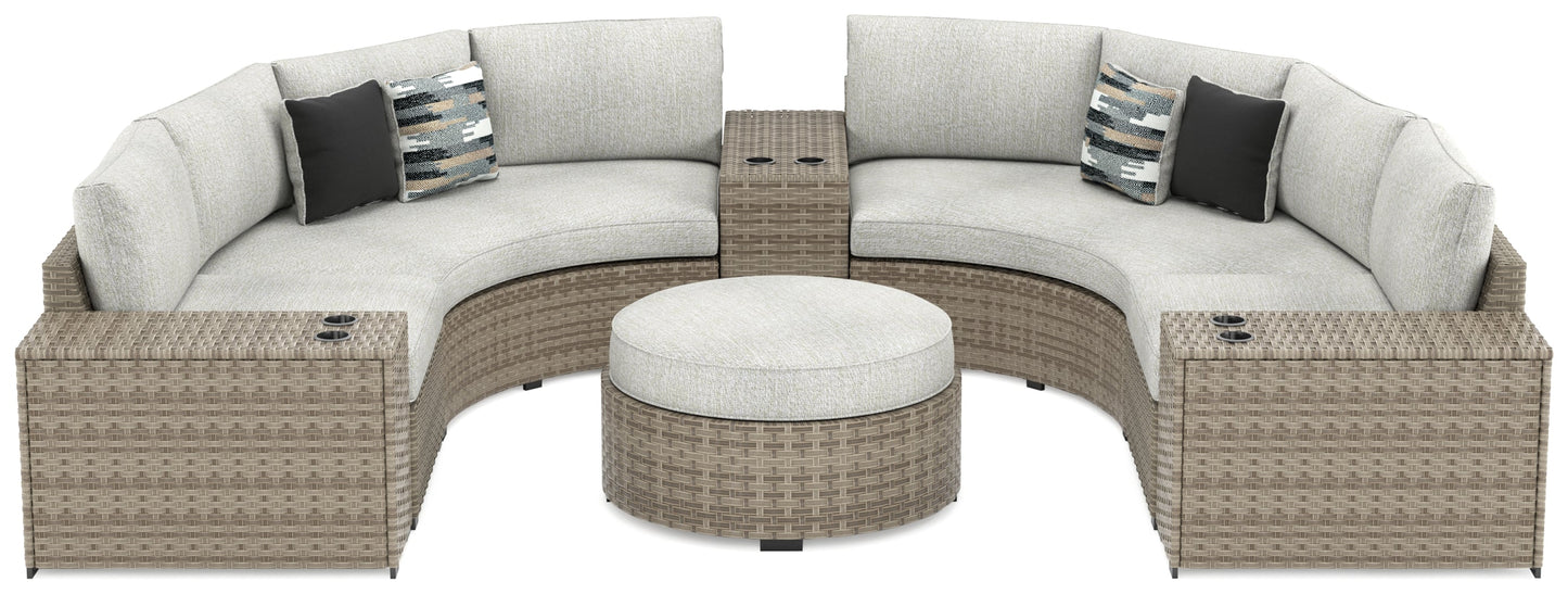 Calworth Beige 7-Piece Outdoor Sectional with Ottoman