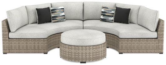 Calworth Beige 2-Piece Outdoor Sectional with Ottoman