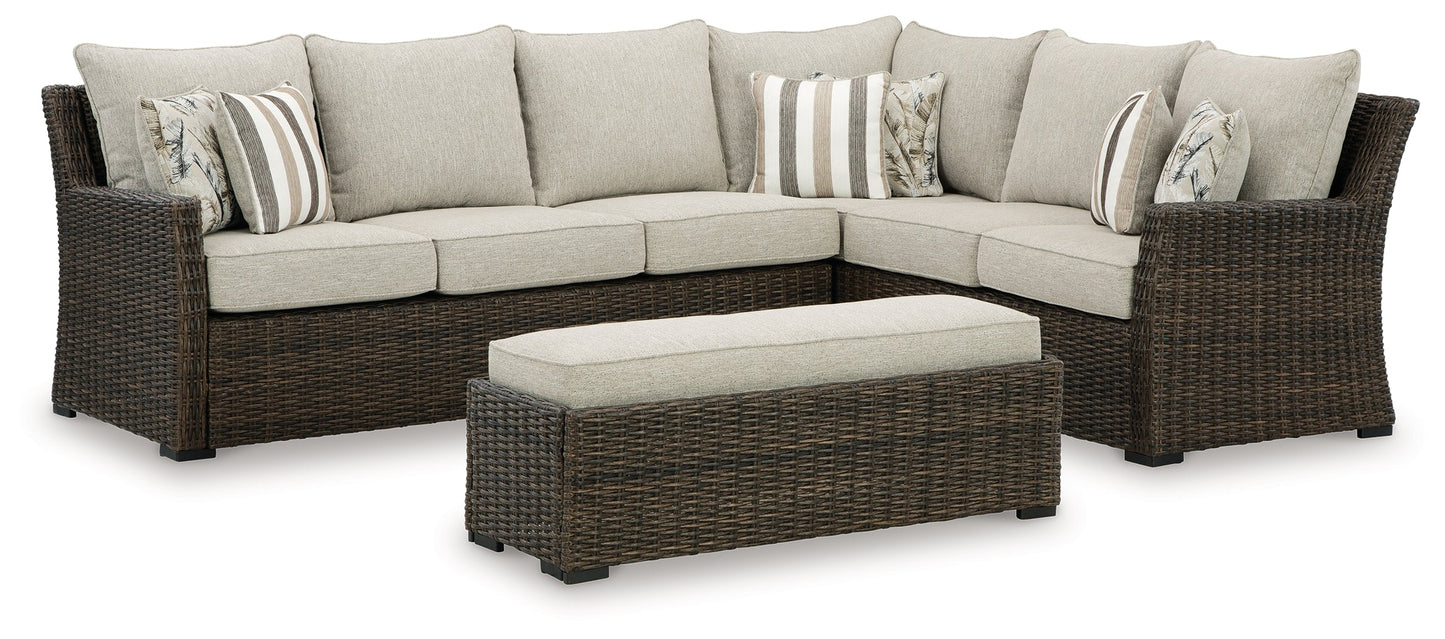 Brook Ranch Brown Outdoor Sofa Sectional/Bench with Cushion (Set of 3)